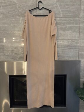 SHEIN Beige Ruched-Sleeve Maxi Dress